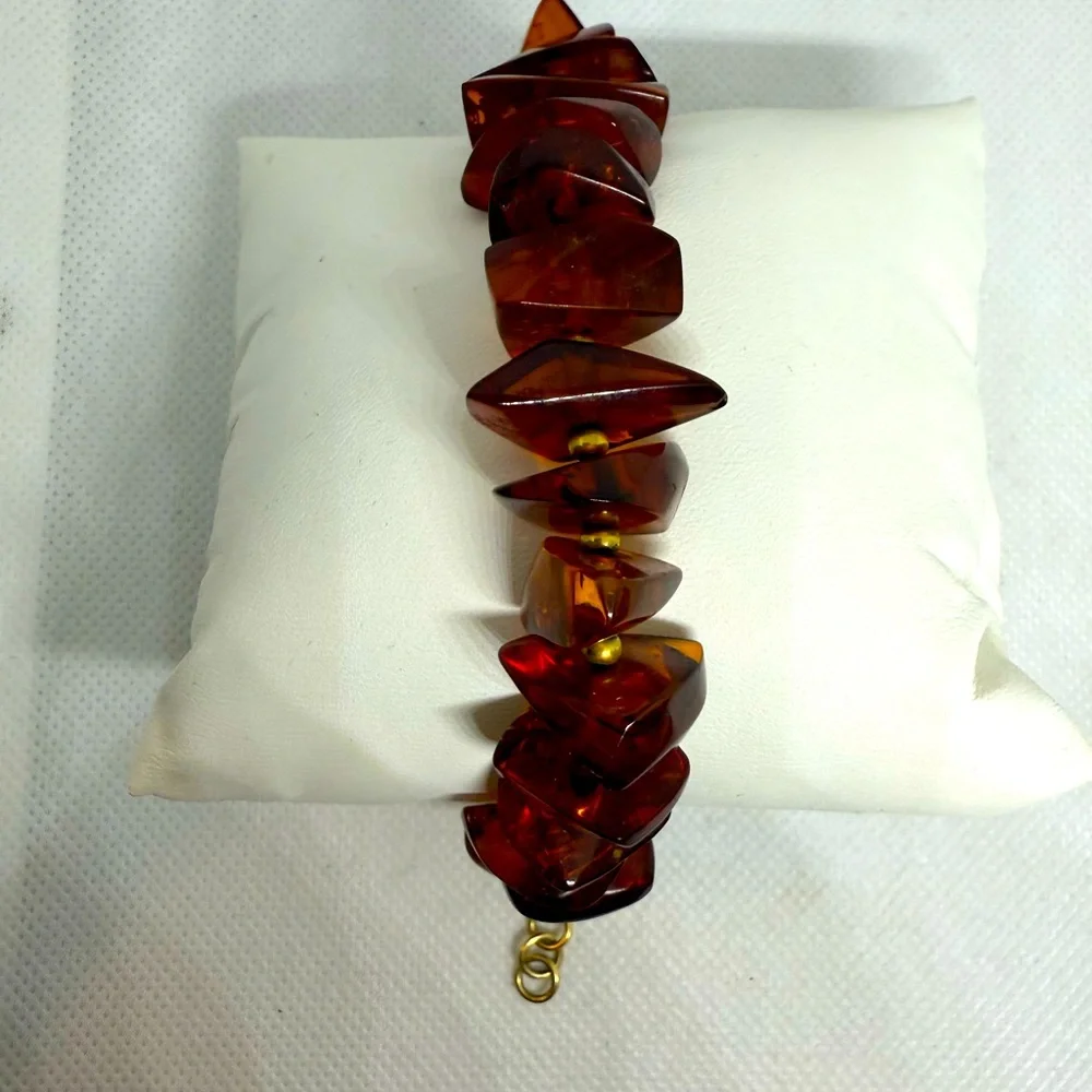 Genuine Baltic Polished Chunky Amber Beaded Chip Bracelet 8” - Picture 3 of 5